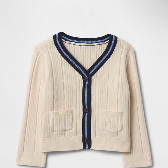 GAP Kids Cream Cardigan with Navy and Blue Accents - Picture 1 of 5